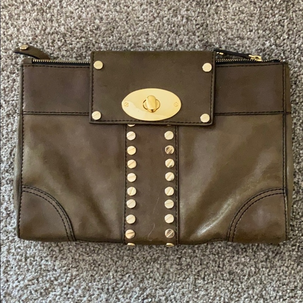 Italian Leather Clutch with Gold Hardware